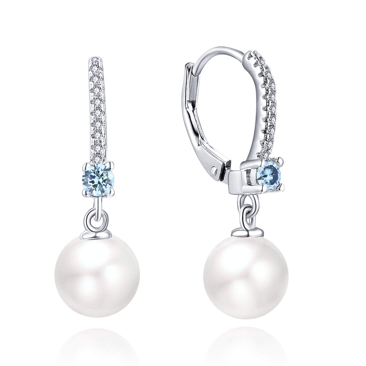 JO WISDOM Pendientes de Perla de Plata de Ley 925 para Mujer con 8mm Blanco/Negro Perla Circonita cúbica AAA