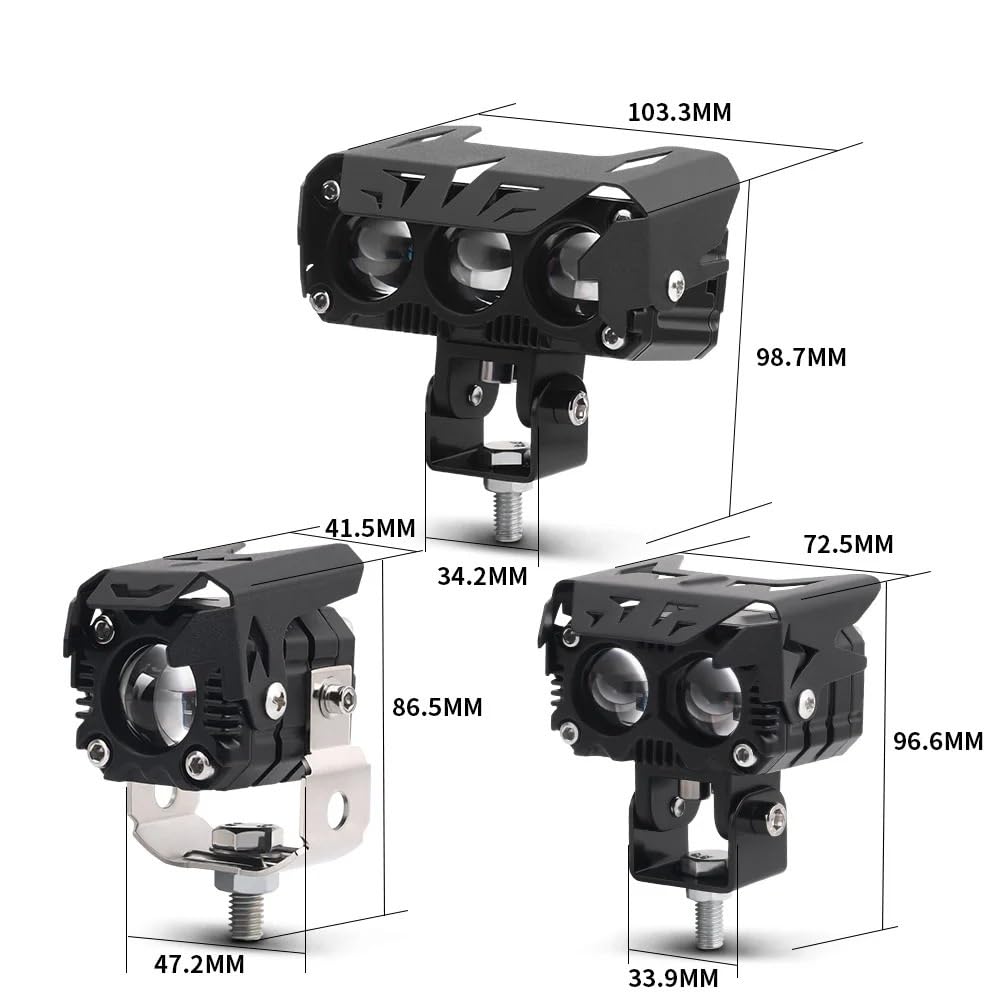 Zusatzscheinwerfer Motorrad Motorrad-Scheinwerfer-Projektor, weiß, gelb, Hi-/Abblendlicht, Motorrad-Nebelscheinwerfer, Zusatz(Black 3)