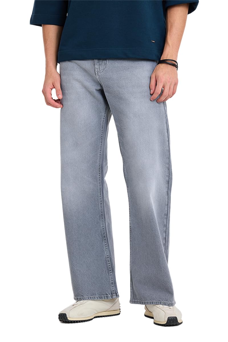 snitch Men Jeans Street Wear | Trendy Flared Fit Mid Rise Washed Pattern | 100% Breathable Cotton Denim Fabric & Classic Structured Look for Daily Casual Outings | Grey-picture-54