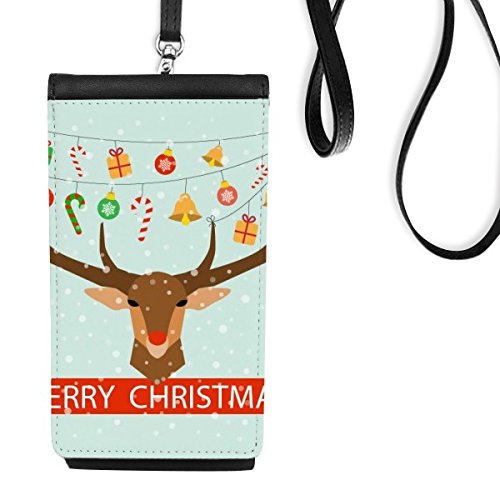 Pochette téléphone Noël cerf en similicuir noir aux finitions soignées