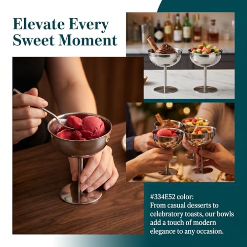 Image of 4PCS Stainless Steel Dessert Bowls, 5oz Ice Cream Cups, Stem Footed Metal Sundae Serving Dishes, Shatterproof Pudding Containers, Reusable Coupe Dessert Cup for Weddings Party Family Gathering(Silver)