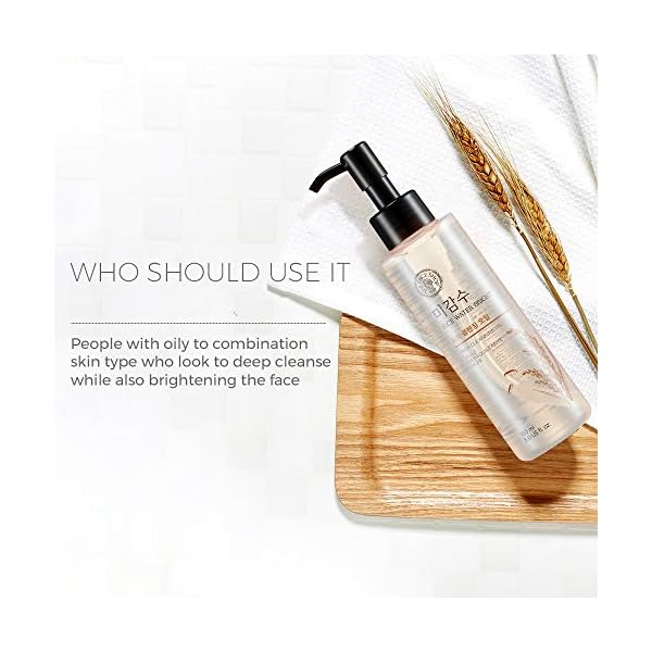 The Face Shop Rice Water Bright Light Facial Cleansing Oil, Daily Makeup Remover, Oil Cleanser, Vegan, Korean Skin Care with Jojoba Oil, Face Wash for Sensitive, Normal & Oily Skin, Face Pore Cleanser