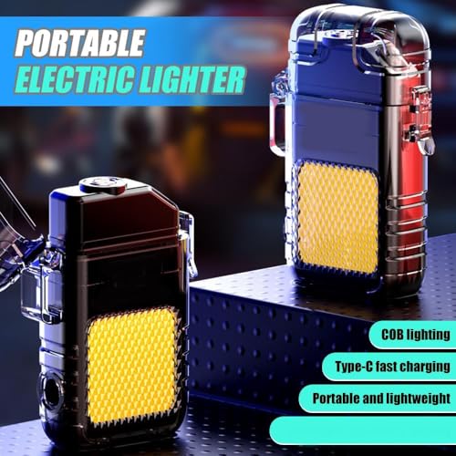 Image of Geek Lab USB Rechargeable Coil Lighter, LED Flashlight & COB Light - Transparent Keychain Torch, Flameless Coil Lighter. Water Resistant, Windproof & Shockproof.