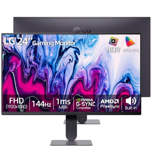 Image of LG 24 inch Gaming Monitor, Full HD 1080p IPS Display, 144Hz Refresh Rate, 1ms MBR, NVIDIA G-Sync Compatible & AMD FreeSync, HDR10 sRGB 99%, Built-in Speakers, HDMI& DP, Height & Tilt Adjustable Stand
