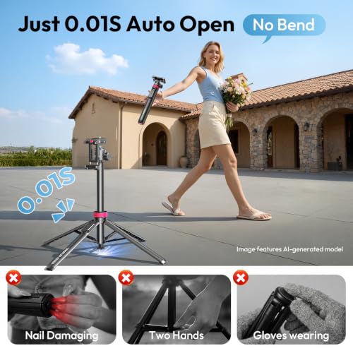 Image of ULANZI New MT-44 B Extendable Phone Tripod, Four-Leg Tripod, 59 inch Selfie Stick Vlog Stand with 2 in 1 Phone Clip, Black