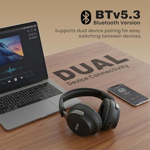 Image of EVM EnSonic Over Ear Wireless Headphones | Bluetooth 5.3+EDR | 40mm Drivers | Deep Bass Sound | 40H Playtime | HD Mic | Foldable Design | AUX Support, Lightweight | 1-Year Warranty (EVM-WHF-01-Black)