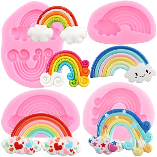 ZiXiang Juego de 4 moldes de silicona para fondant de arcoíris para decoración de tartas de baby shower, decoración de cupcakes, chocolate, caramelos, arcilla polimérica, pasta de goma