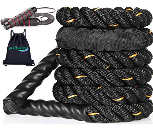 JusBasics 1 Heavy Jump Rope + 1 Jump Rope | 9.2ft - 1.5 inch | Strength Training Fitness for Men & Women | Weighted Jump Rope | Thick Battle Skipping Rope |Total Body Workout| Cardio Fitness Rope