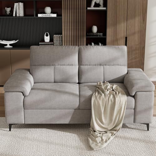 71.25″ Modern Couches for Living Room, Deep Seat Sofa with 8” Cushion, Comfy 2-Seater Chenille Loveseat with Convertible Armrest, Removable Sofa Cover, High Leg(Light Gray)