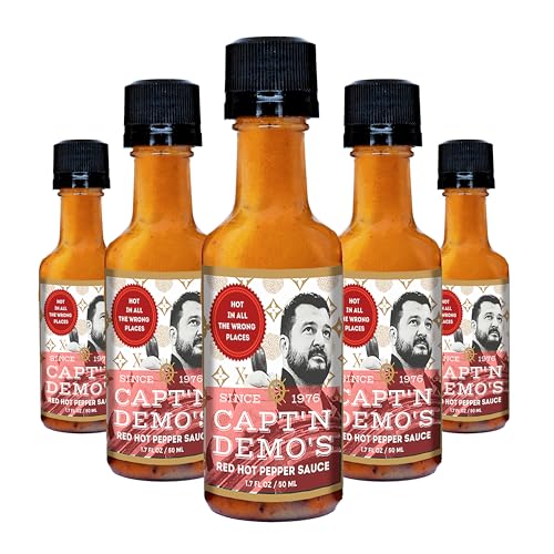 Image of CAPTAIN DEMO's BIG TRUFFLE Red Hot Pepper Sauce- 5 Pack of Mini Travel Bottles. Never Leave Home Without Capt'n Demo!