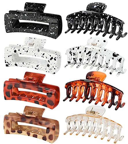 8 Pcs Large Strong Hold Hair Claw Clips, 2 Styles Nonslip Big Jaw Clip for Women Girls, 4 Square Matte and 4 Bright Acrylic Hair Clamps for Thick Thin Fine Long Wavy Hair