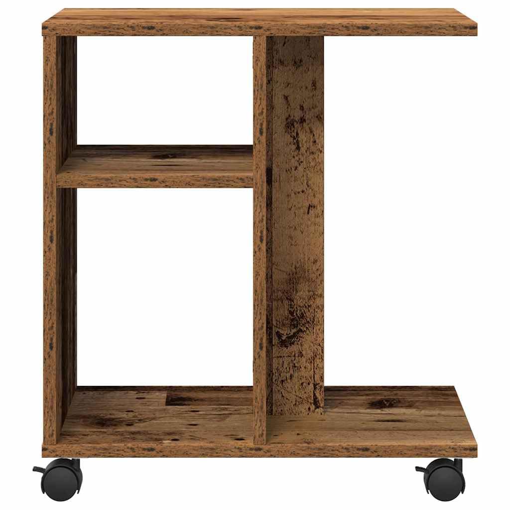 Mesa auxiliar con estante de madera recuperada de 50 x 30 x 55 cm, con ruedas, práctico estante, versátil como mesa de centro, mesita de noche, mesa de sofá para salón, dormitorio, pasillo