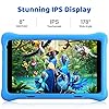 HAPPYBE 8 inch Kids Tablet, 8" Display, 1080p Full HD, Quad Core Android 10, 32GB, Parental Control, Kidoz Installed, WiFi, Dual Camera Google Play, YouTube, Children’s Tablets, Kid-Proof Case (Blue)