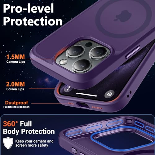 Image of MOCCA Magnetic Shockproof for iPhone 15 Pro Case,Deep Purple | 13ft Drop Tested | Compatible with MagSafe | Anti-Slip Matte Finish | Raised Camera & Screen Lip | Ultra-Slim Design
