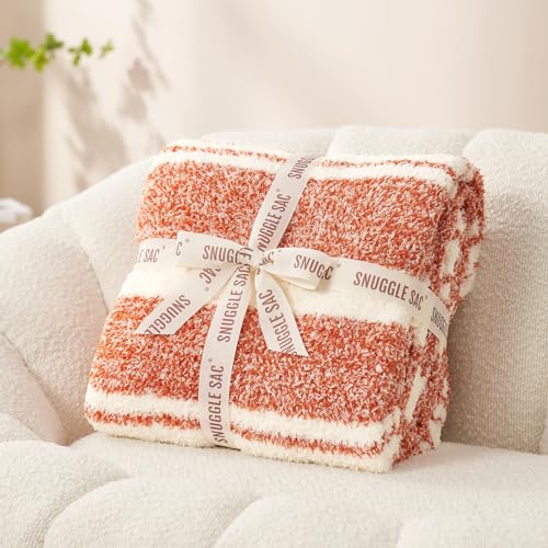 Image of Snuggle Sac Orange Fall Throw Blanket for Couch, Reversible Super Soft Blankets Warm Cozy Knit Fuzzy Plush Blankets for Sofa,Living Room, Stripe Orange,50x60 inches
