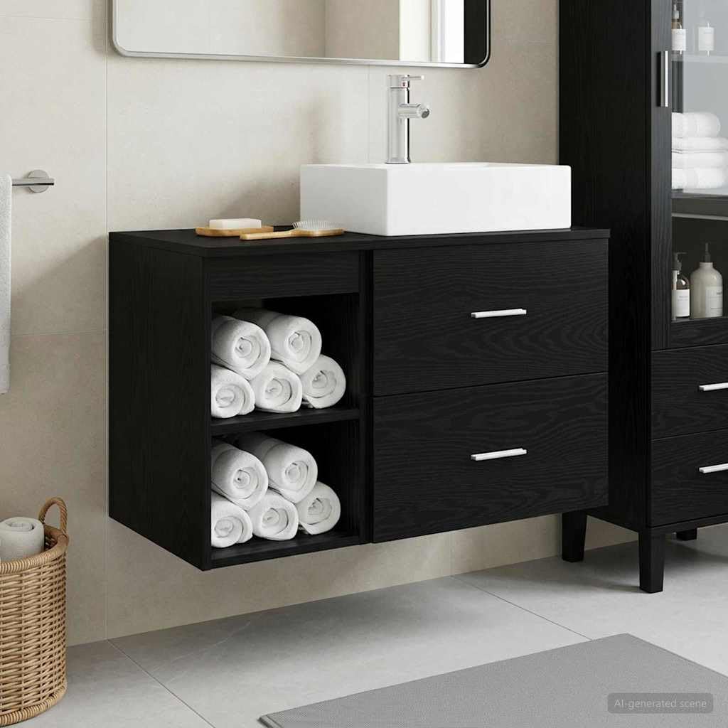 Juego de muebles de baño (2 unidades, madera de roble negro)