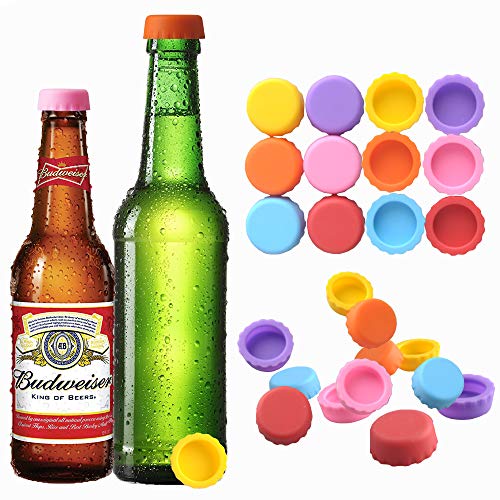 Joso Bottle Caps, Beer Saver Silicone Rubber Bottle Cap, Soda Bottle Stopper Hat, Reusable Reseal, 24 Pack Multicolored for Beer, Soda, Soft Drink, Wine, Home Brewing, Kitchen Gadgets Kit 1.18in