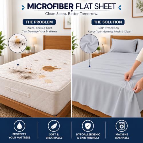 Image of 1800 Brushed Microfiber Bedsheet | Bedsheets | Bed Sheet | chadar - Soft and Breathable - Flat Sheet with 2 Pillow Cover - Double Size Light Grey Solid