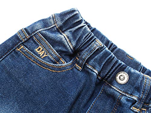 Kidscool Space Kids jeans de algodão com letras bordadas, cintura elástica, Azul, 5-6 anos