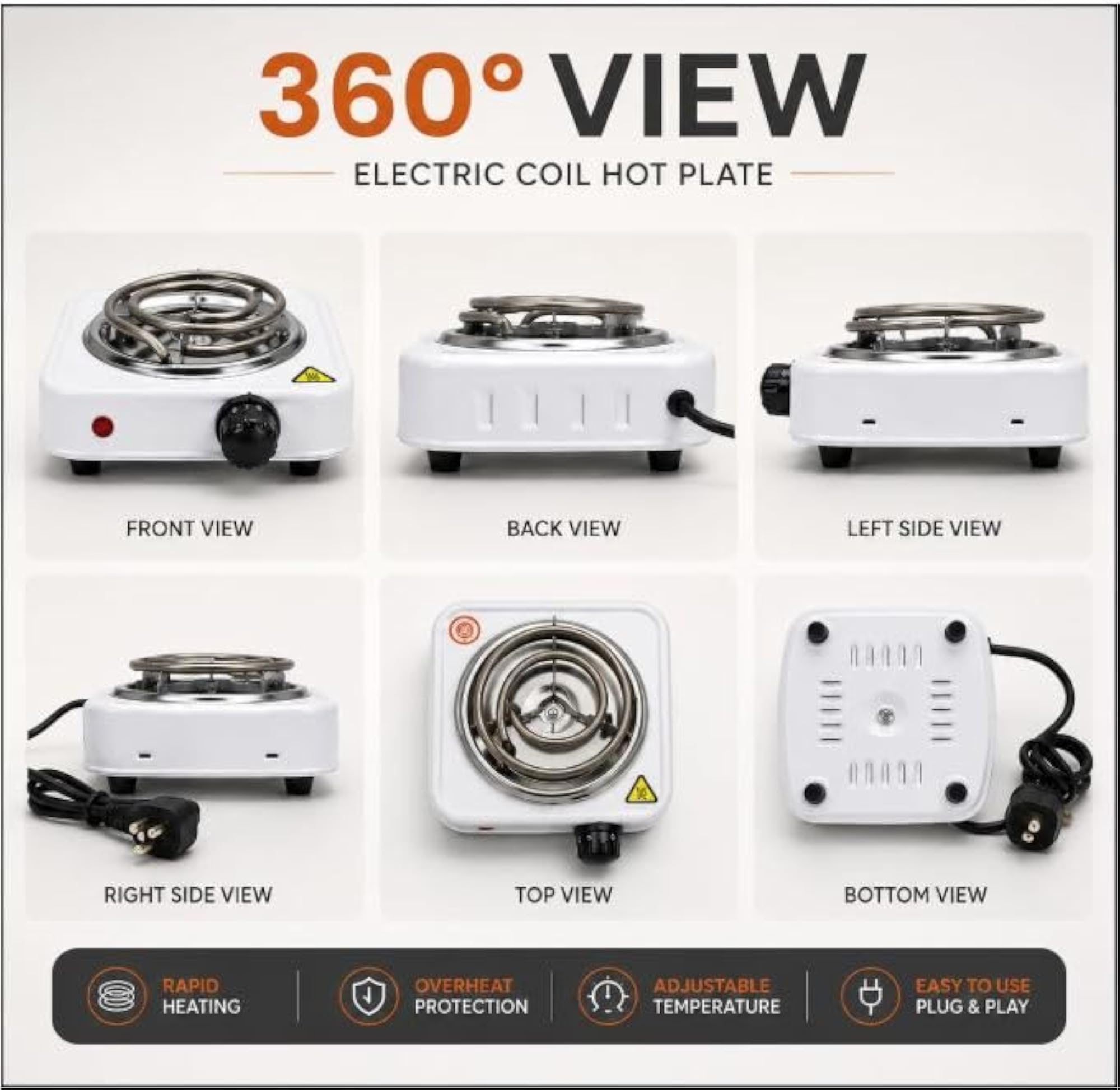 500W Mini Electric Coil Stove, Portable Hot Plate