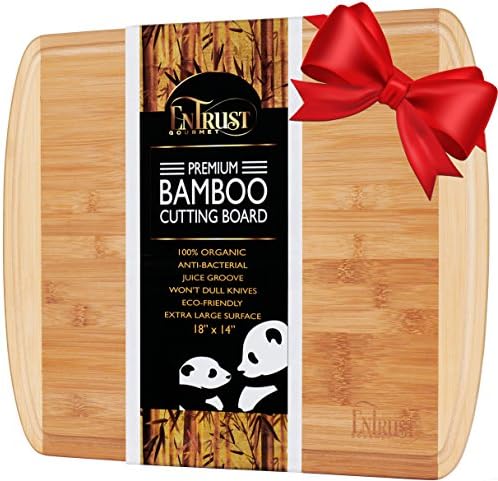 BAMBOO CUTTING BOARD- EXTRA LARGE PREMIUM KING SIZED 18''x 14'', with 2 oz DRIP GROOVE,Eco Friendly Wood, Perfect Wooden Cheese Board or Serving Platter, NON-SLIP