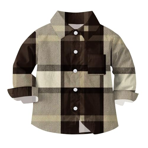 Toddler Kids Flannel Shirts Button Up Plaid Shirt Jacket Fall Long Sleeve Collared Top School Uniform 6 Months-8Y4