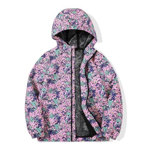 JOYSON Girls Rain Jacket Lightweight Windbreaker Jacket Kids Waterproof Outerwear Raincoat with Hood