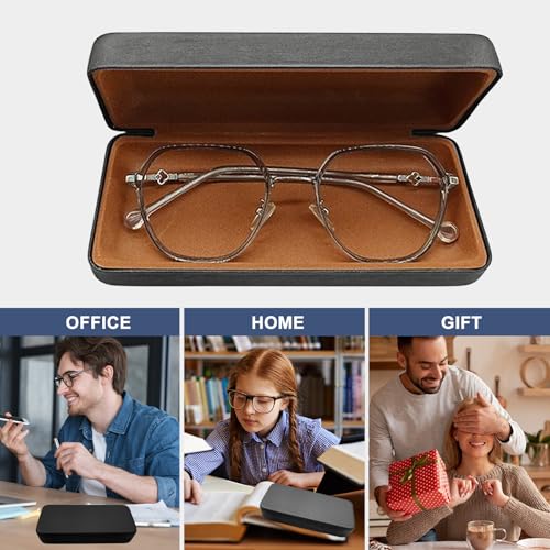 Image of 2 Pcs Hard Shell Eyeglasses Case,PU Leather Unisex Hard Glasses Case (grey)