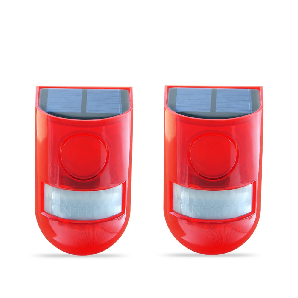 Zeerkeer Solar Alarm Strobe Light, IP65 LED Waterproof Motion Sensor Flashing Light,110dB Loud Siren for Home Villa Farm Apartment Outdoor Yard - 2PCS