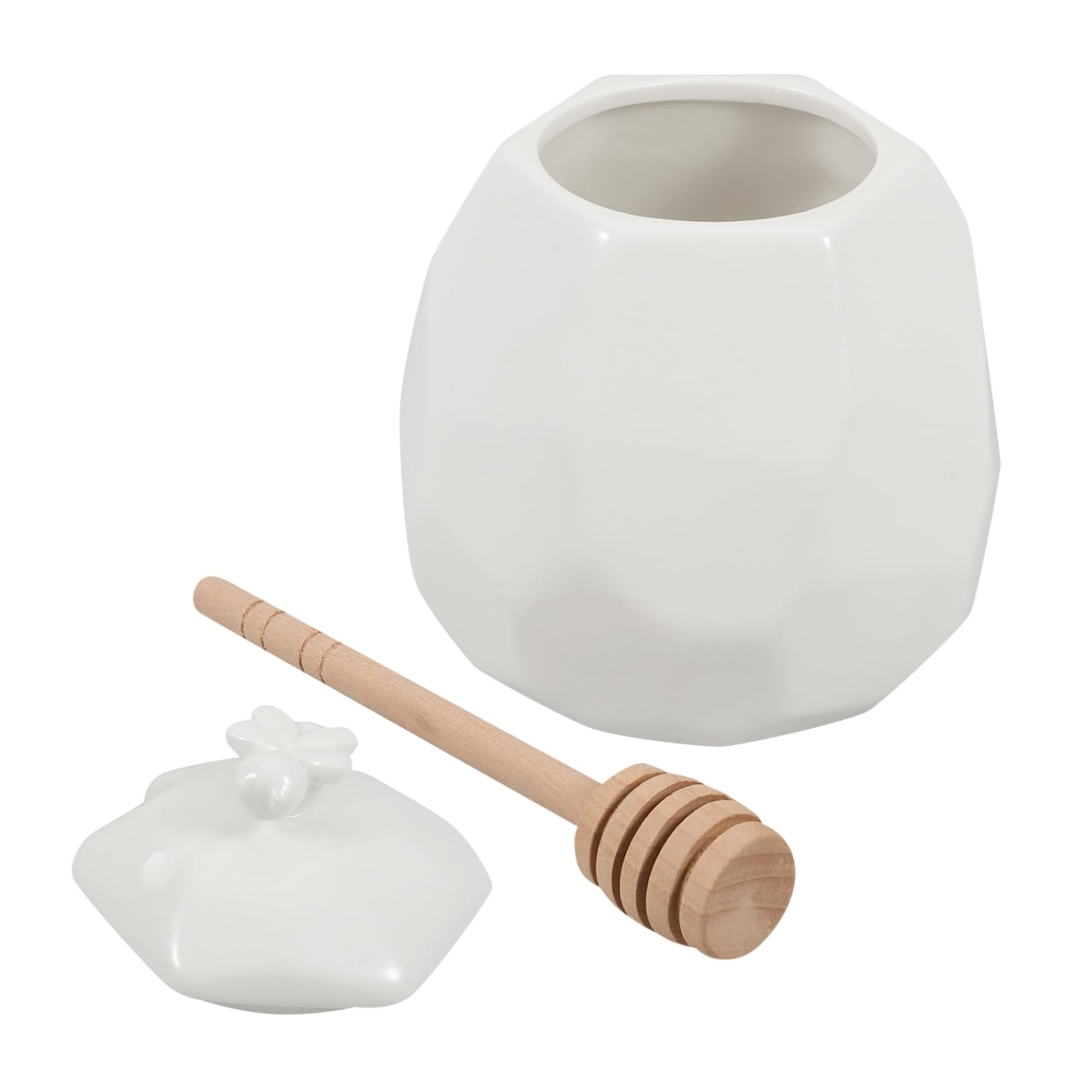 OUNONA 1 Set Ceramic Honey Jar with Lid and Wooden Dipper Versatile Honey Container for Syrup Jam and Candy Storage Exquisite Design for Home Use for Freshness