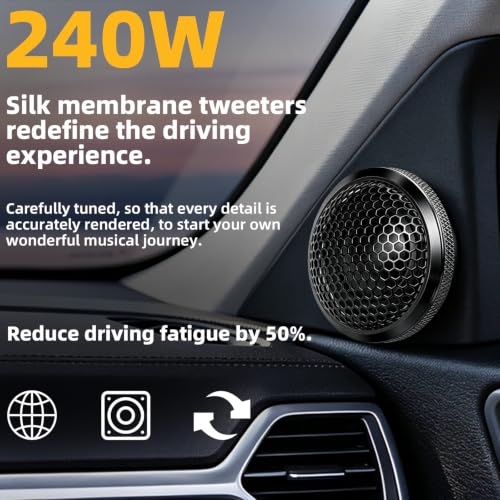 Image of Upgraded 1-Inch Car Tweeters - 240W Neodymium Silk Dome High-Frequency Super Tweeters with Built-in Crossover & Bass Blocker - 4-Ohm, Flush /Surface Mount Kit for Crisp Highs - Easy Install Black