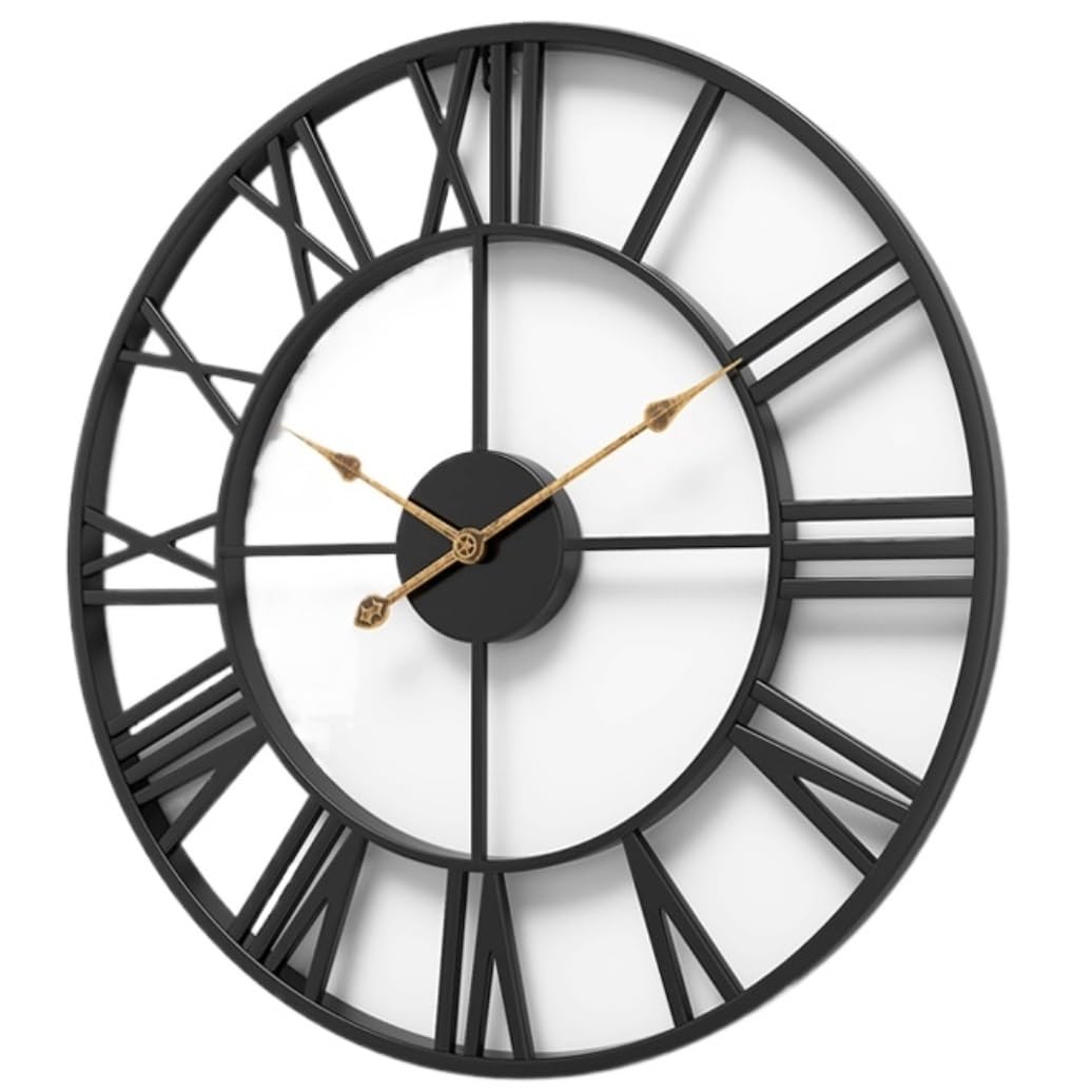 AZHKJKZH Wall Mounted Clock Vintage Wall Clock With Roman Numerals, Silent Non-Ticking Metal Decorative Clocks For Loft Living Room For Living Room(D,80 * 80cm)