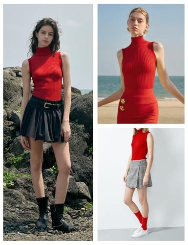 Image of v28 Women Sleeveless High Neck Turtleneck Stretchable Knit Sweater Top