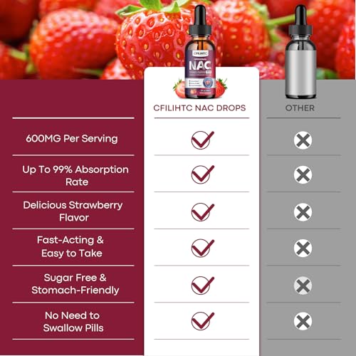Image of Liposomal Liquid NAC Supplement N-Acetyl Cysteine Drops, N Acetyl Cysteine 600mg with Glutathione, Resveratrol & Zinc for Adults & Kids Liver Lung Antioxidant Immune & Skin Health, Strawberry 2 Fl Oz