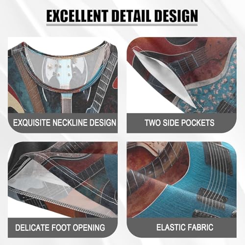 ALAZA Electric Guitar 3d Music Pajamas Set Short Sleeve Cotton Sleepwear Summer Pjs 2 Piece 5-14Y4