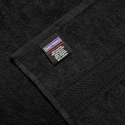 Sweet Needle - Handtücher-Set, Schwarz - 2 Badetücher, 2 Handtücher und 2 Waschlappen, täglicher Gebrauch, ringgesponnen, 100% Baumwolle, sehr saugfähig für Badezimmer, Dusche (6 Stück) – Bild 3