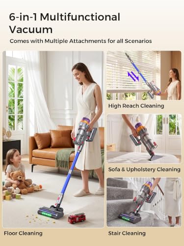 Image of Cordless Stick Vacuum Cleaner, 600W 55Kpa 70Mins for Home, Pet Hair, Carpet