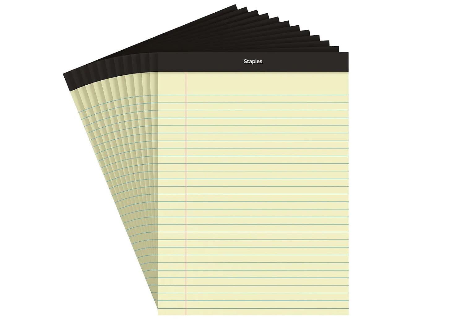 STAPLES Legal Pads, 8.5” x 11.75”, Wide Ruled, Yellow, 50 Sheets/Pad, 12‑Pack