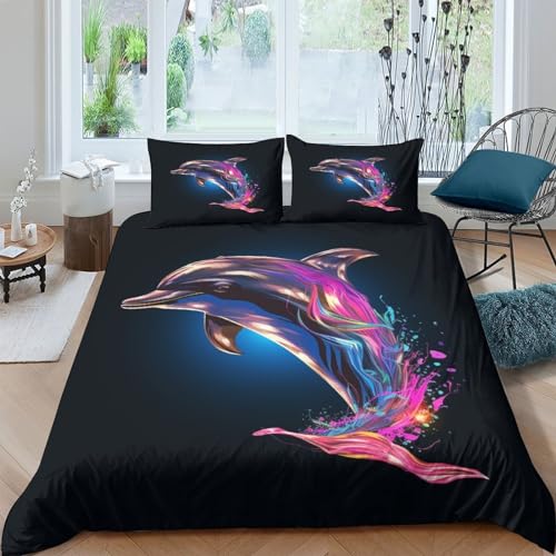 Ensemble de literie housse de couette dauphin imprimé 3D microfibre 200x200