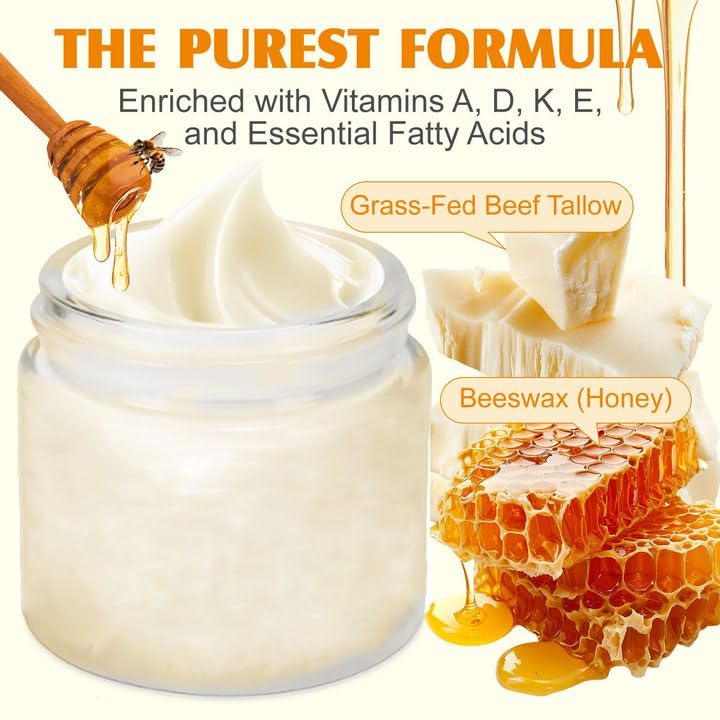 Grass Fed Honey & Tallow Balm - Tallow and Manuka Honey Cream, Bálsamo de Miel y Sebo, Unscented, Natural Ingredient Whipped Moisturizer for Face & Body, Lotion and Lip Balm 2 oz (1pcs) - Image 4