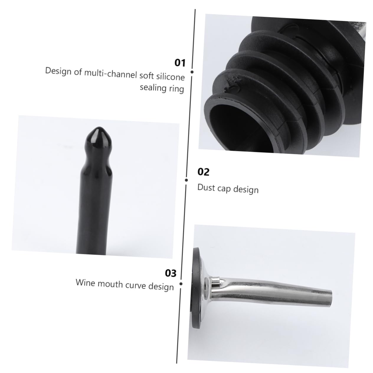 BRIGHTFUFU 1 Set 6pcs Cocktail Spout Silicone Stopper Wine Pourer Wine Cocktail Pourer Wine Pour Spouts Silver Stainless Steel Plastic