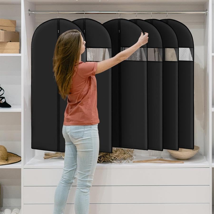 Space Saving Hanging Garment Bag with Self Compression Zipper,Clear Garment Bag for Hanging Clothes,Dust Cover Clothes Bags for Down Coat,Suit Bags for Closet Storage,pace Saving Hanging Protector2