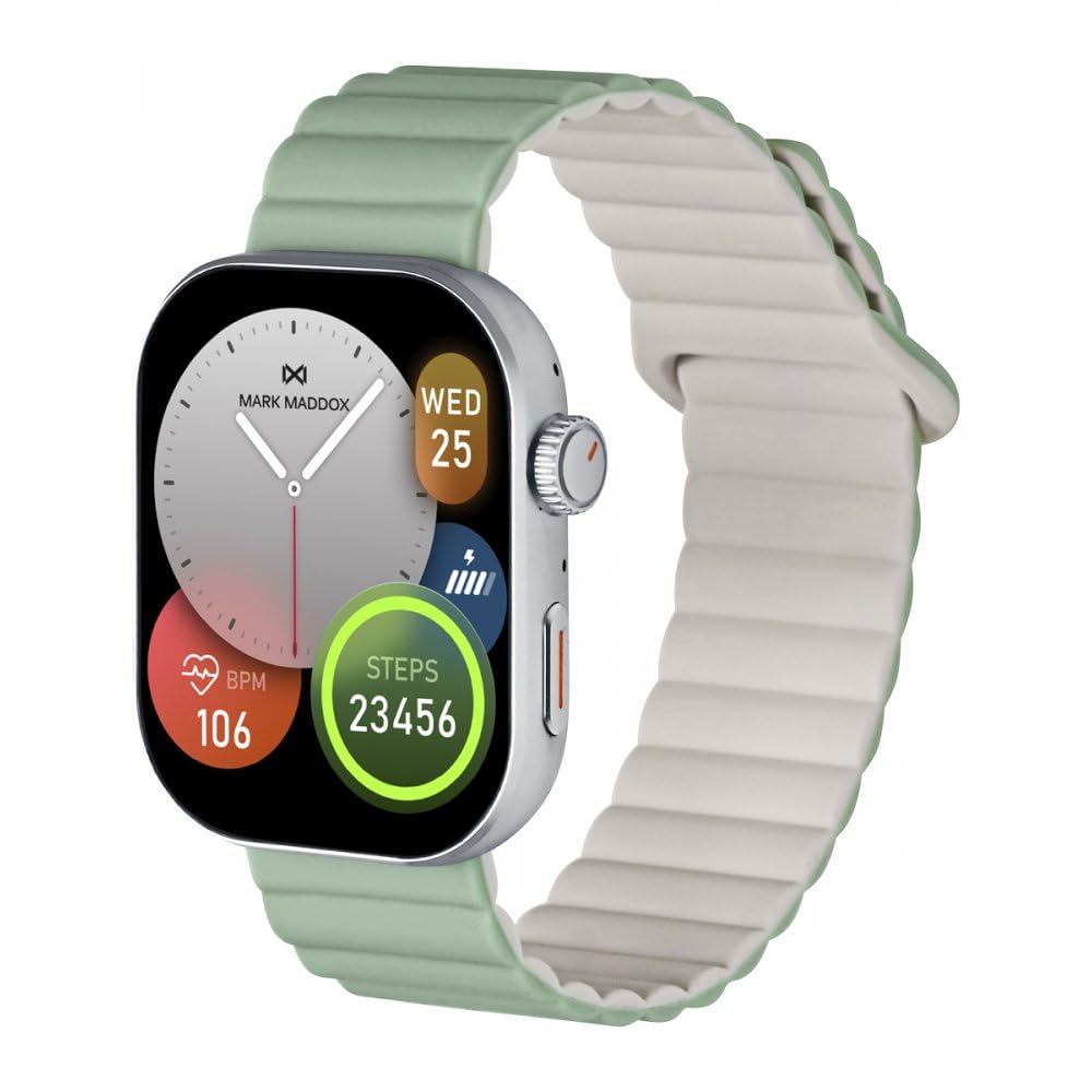 Mark Maddox Smart HS2007-80 - Smartwatch unisex verde, cinturino in gomma, chiamate dall'orologio, pedometro, GPS in app, controllo dello stress, frequenza cardiaca, collezione Smart Now