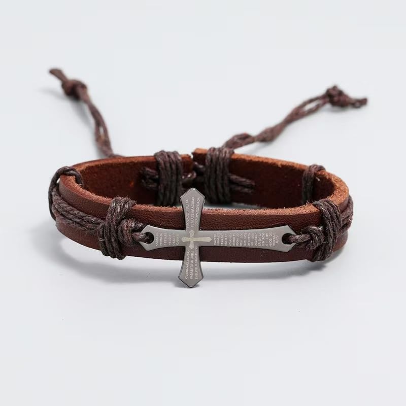 Leather Cross Bracelet for Men Women, Christian Gift for Confirmation, Baptism, Adjustable Slip-Knot Design2