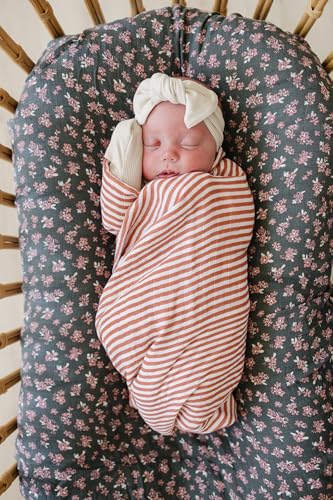 Image of Mebie Baby Pink Stripes Muslin Swaddle, Modern and Neutral Blanket for Baby Girl or Boy, 0-3 Month, Comfy Wrap