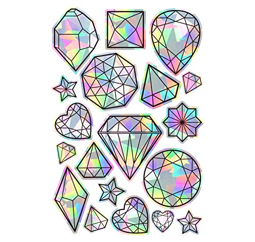  Rainbow Symphony- Rainbow Suncatcher Window Clings, 19  Assorted Gem Shaped Decals, Anti Collision Window Stickers for Birds, Made  in USA