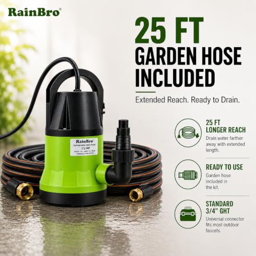 Image of Sump Pump, Submersible Water Pump With 25Ft. Garden Hose