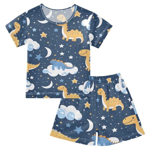 ALAZA Dinosaur Space Moon Starry Pajamas Short Sleeve 2 Piece Sleepwear Top and Bottom Pajama Set Unisex