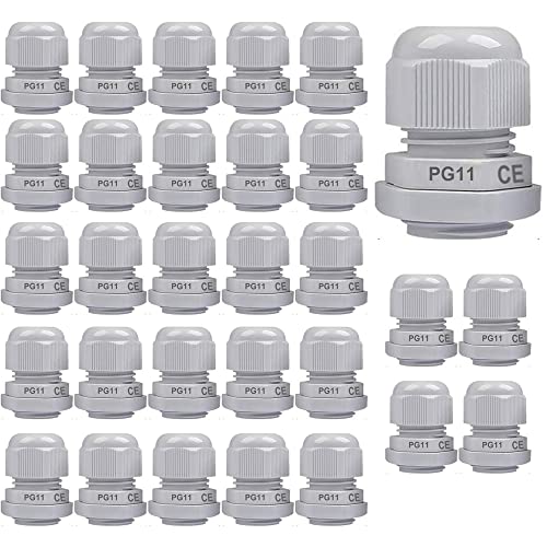 Gebildet 30Pcs Cable Gland, PG11 Plastic IP68 Waterproof Adjustable 5.0-10mm Cable Gland Joint with Gaskets, M18*1.5 Wire Connector, Wire Protector (White)