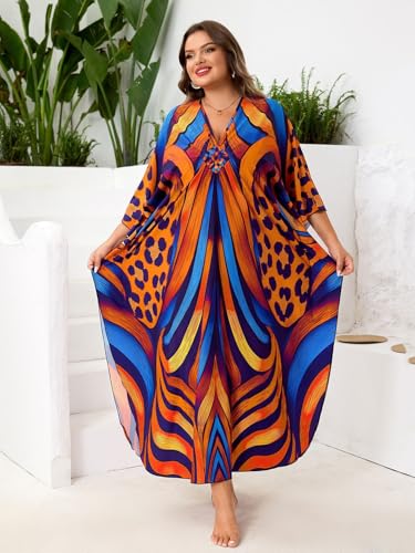 Image of Kaftan Dress for Women - Plus Size Caftan Maxi Beach Dress Moo Moos Loungewear, Swimsuit Cover Up for Beach, Pool or Vacation